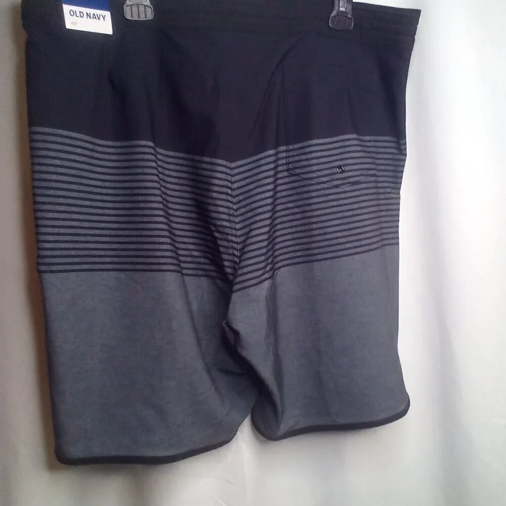 Old Navy Swim Trunks Shorts 40 Men UPF 40 Pocket Black Gray